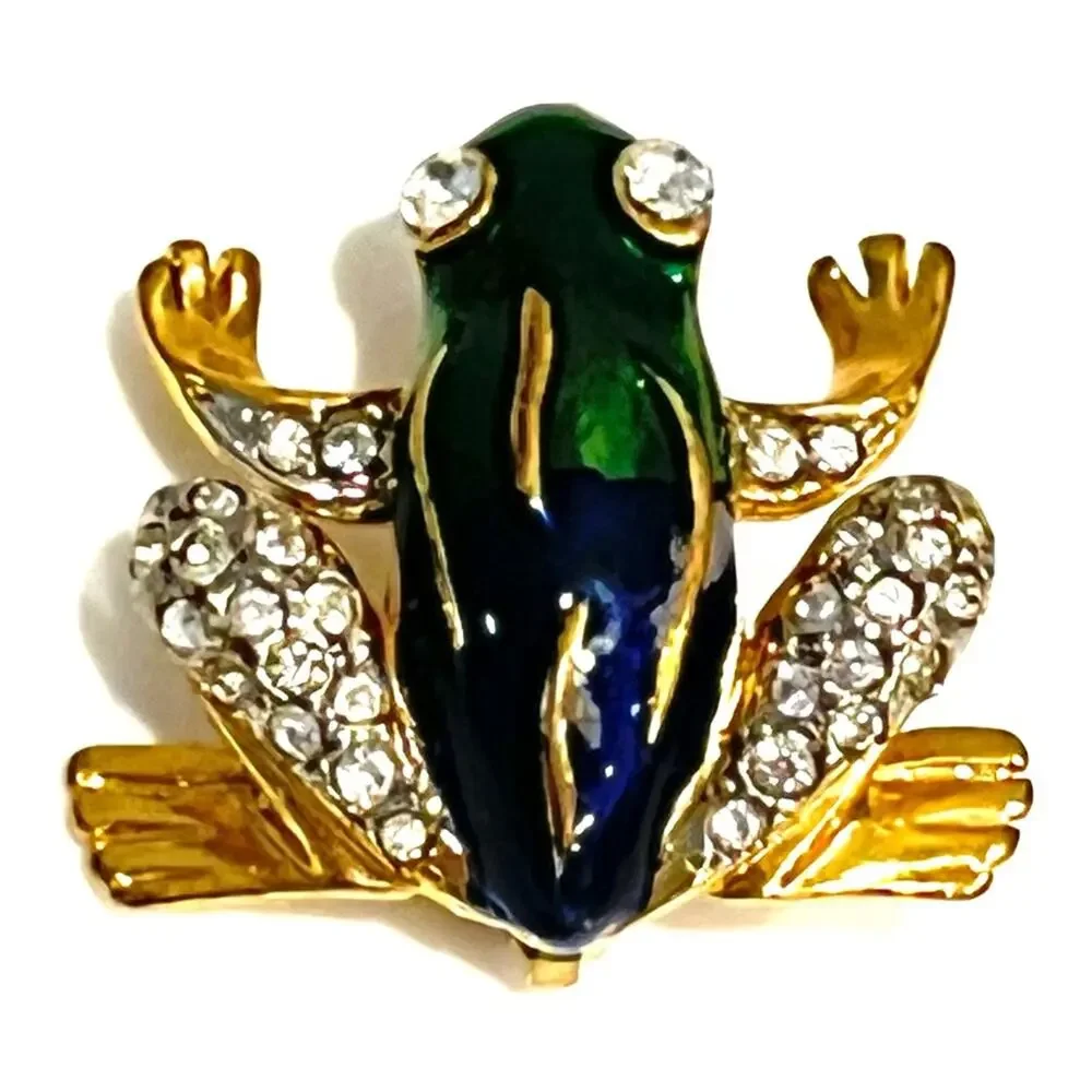 Frog Brooch Pin Enameled Gold 1